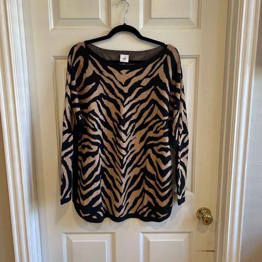 CAbi Animal-Print Scoop Neck Sweater - Black & Tan